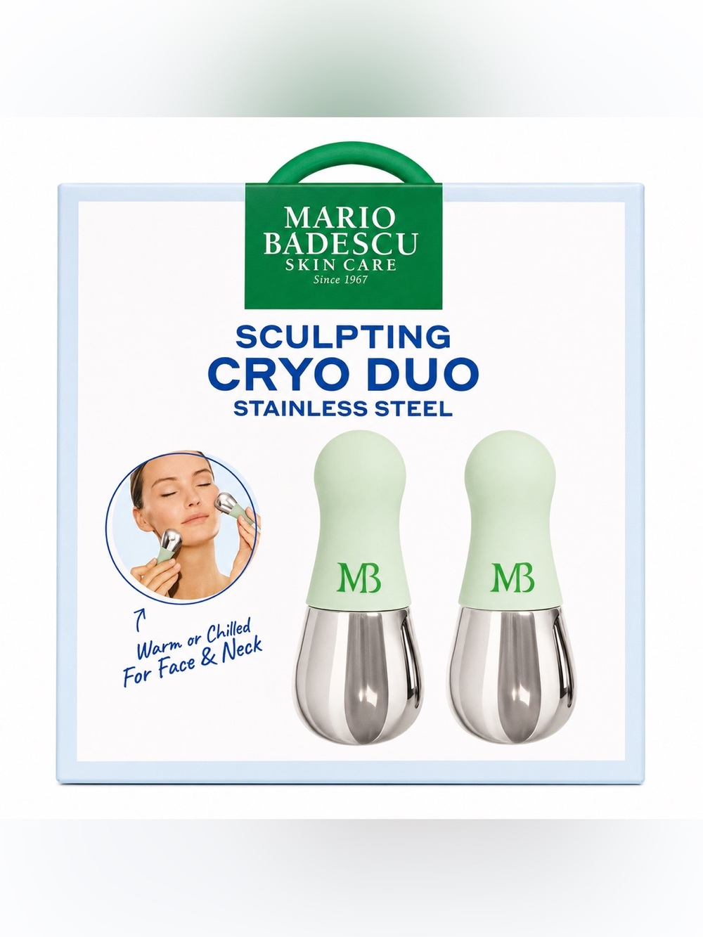 NEW Mario Badescu Sculpting Cryo Duo Stainless Steel Face & Neck Massage Tool